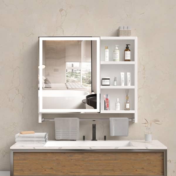 Staykiwi 31.5 in. W x 27.5 in. H Rectangular Aluminum Medicine Cabinet with Mirror
