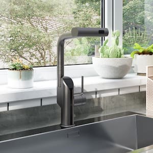 Commercial Modern Single-Handle Faucets for Kitchen Sinks with Pull-Down Sprayer Kitchen Faucet in Gun Gray