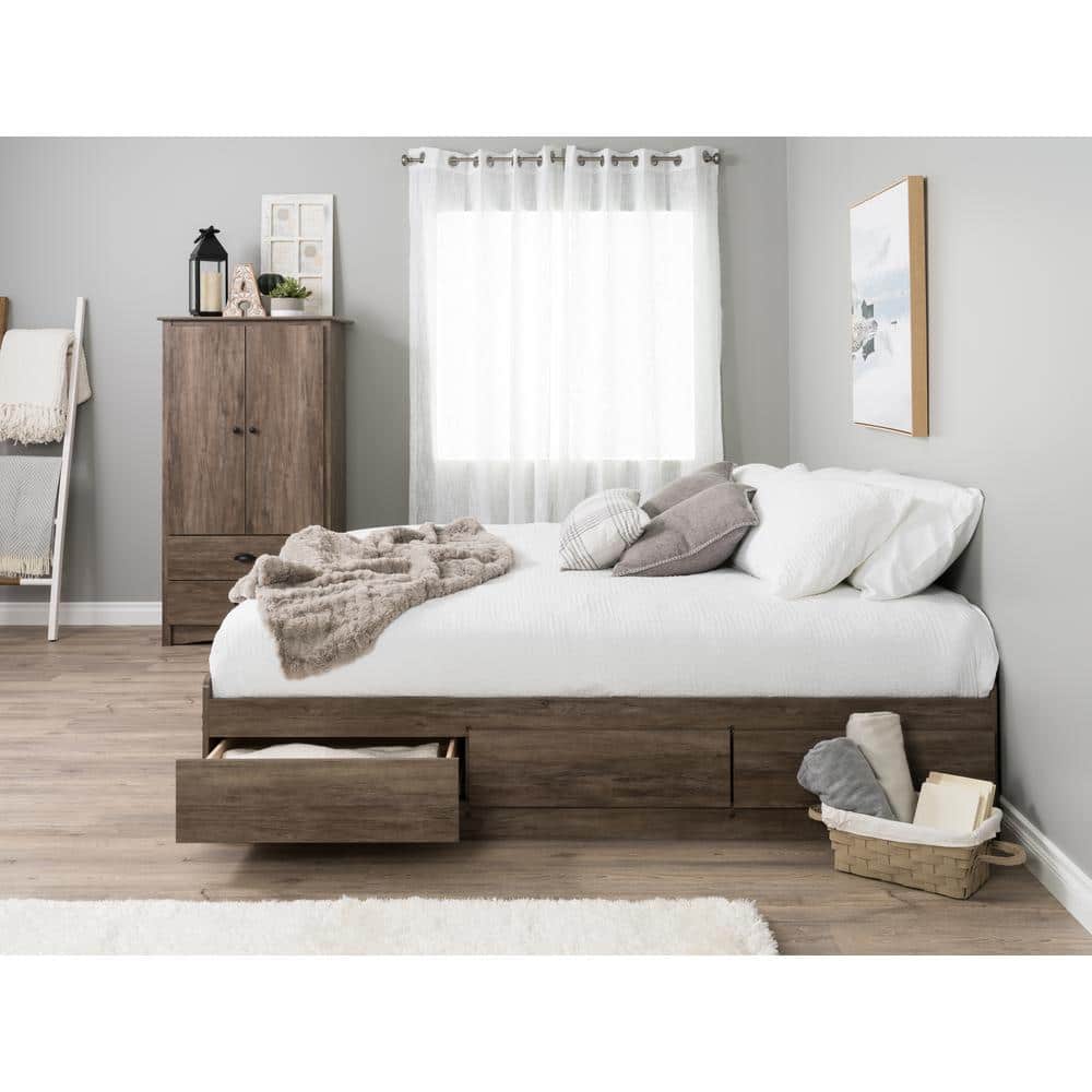 Coastal Drifted Gray King Platform Bed with 6 Storage Drawers