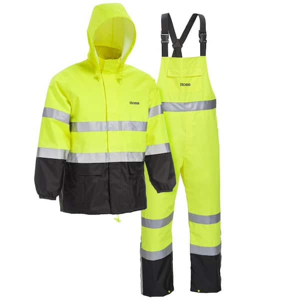 Large High Vis Yellow Waterproof ANSI Class 3 2-Piece Rain Suit