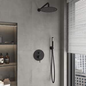 1-Spray 10 in. Round Wall Mount Fixed and Handheld Shower Head 1.8 GPM with Pressure Balance Valve in Matte Black