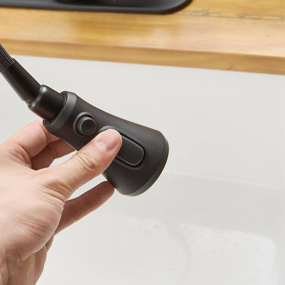 Matte Black Single-Handle Pull-Down Kitchen Faucet with Deck Plate