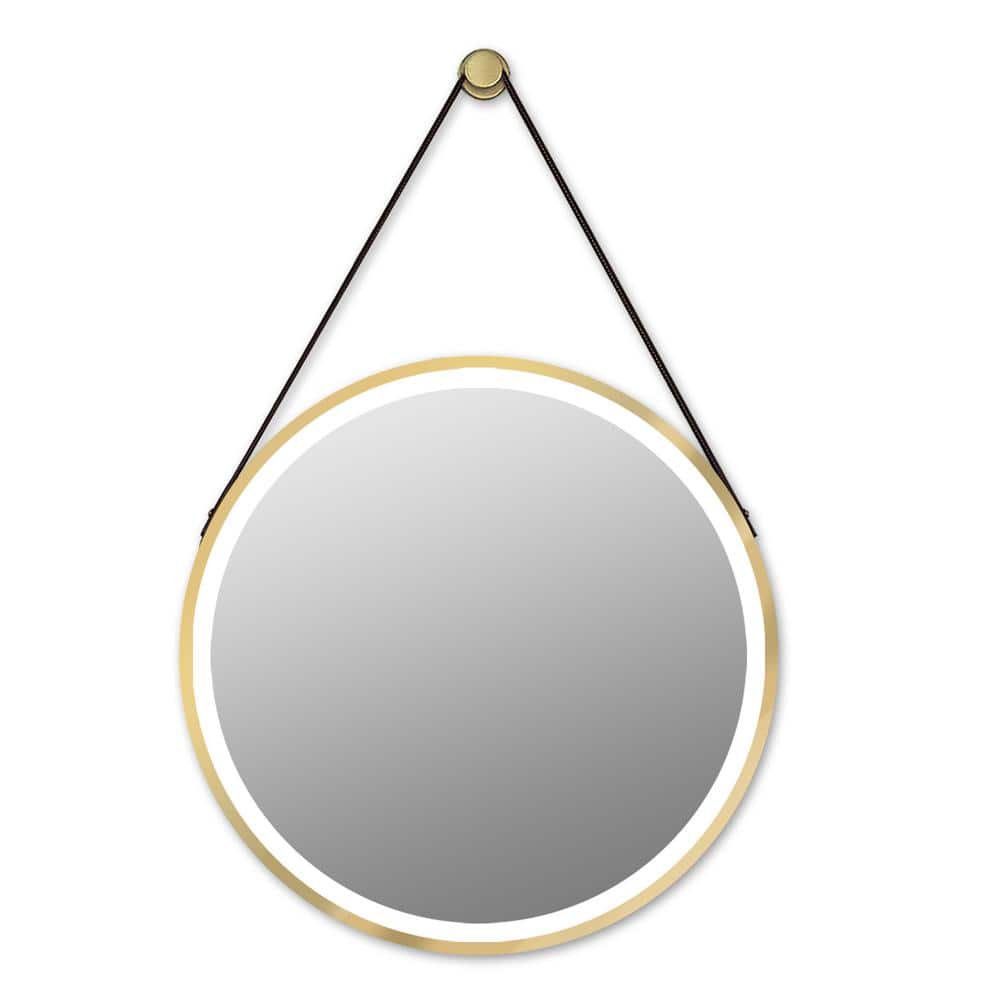 32 in. H x 32 in. W Golden Round Frame Hanging Bathroom Mirror with LED Lig