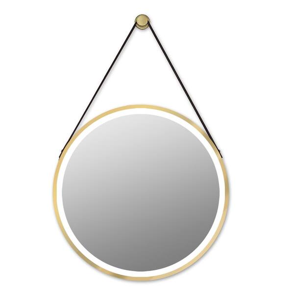 Unbranded 32 in. H x 32 in. W Golden Round Frame Hanging Bathroom Mirror with LED Light