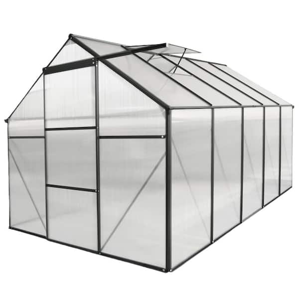 6 ft. W x 10 ft. D Walk-in Polycarbonate Greenhouse for Outdoors in Black with UV Resistant Panels and Adjustable Roof