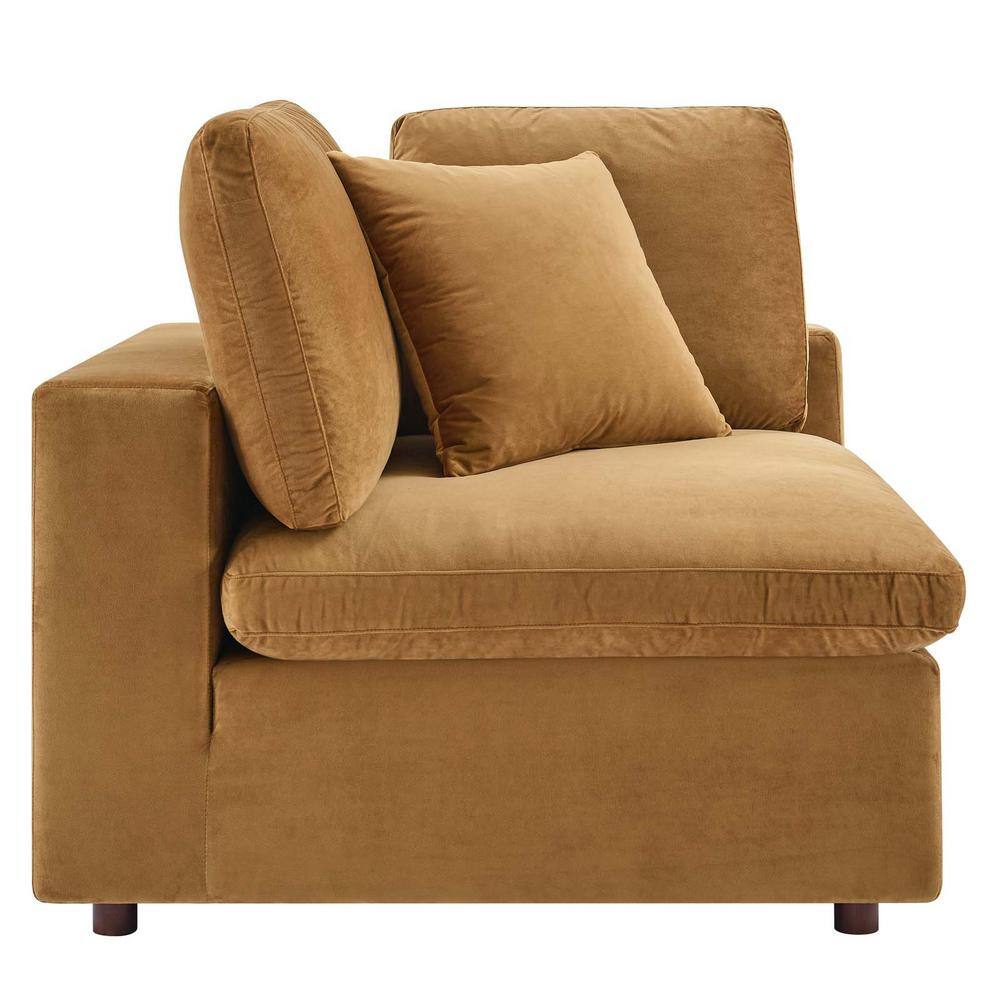 Cognac Performance Velvet Overstuffed Corner Chair 40"