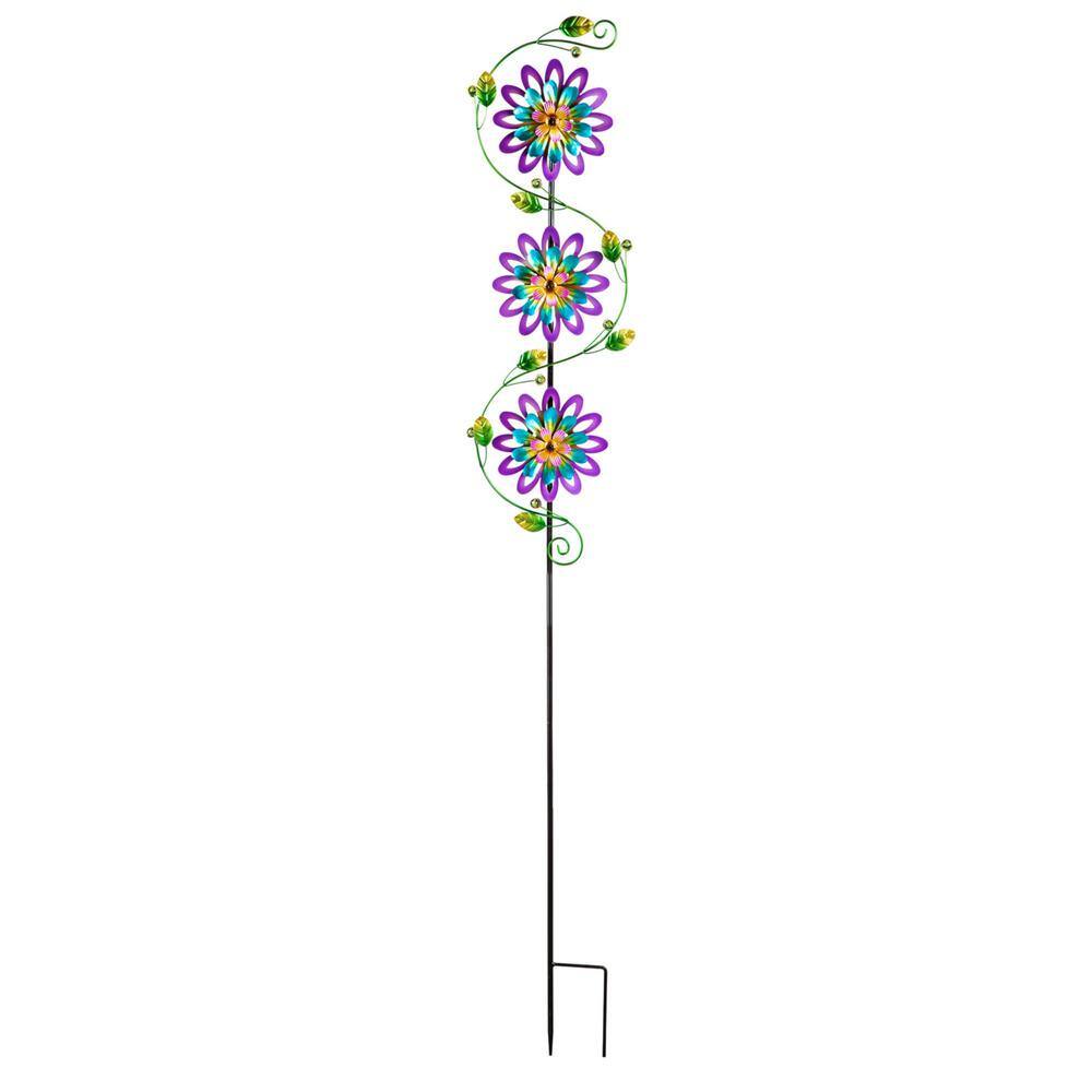 Evergreen 71 in. H Garden Stake wit H Spinning Flowers, Violet