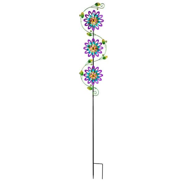 Evergreen 71 in. H Garden Stake wit H Spinning Flowers, Violet Trio
