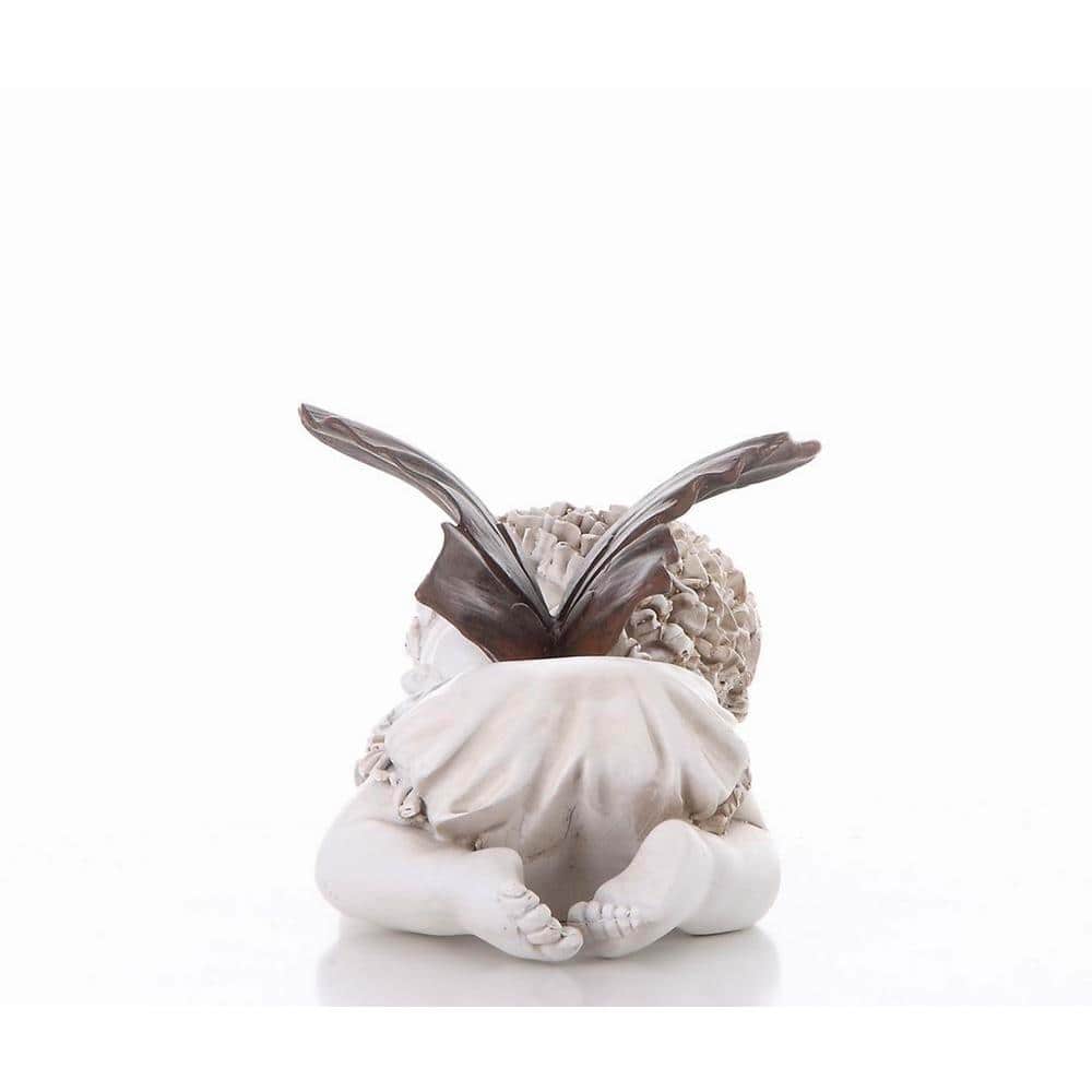 Creamy White Resin Baby Fairy Statue with Dark Wings