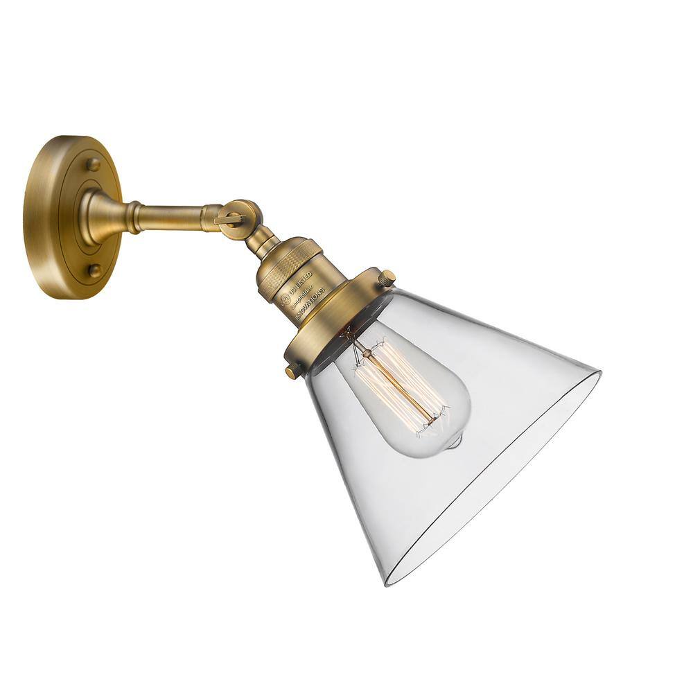 Brushed Brass Adjustable Cone Glass Shade Wall Sconce