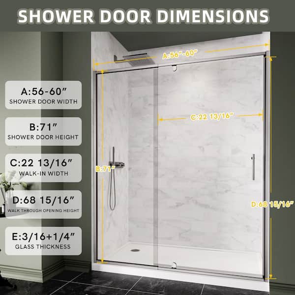 56-60 in. W x 71 in. H Framed Pivot Shower Door in Chrome with 1/4 in. Crystal Clear Tempered Glass