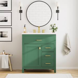 30 in. W Freestanding Bath Vanity in Green with White Ceramic Top and Ample Storage