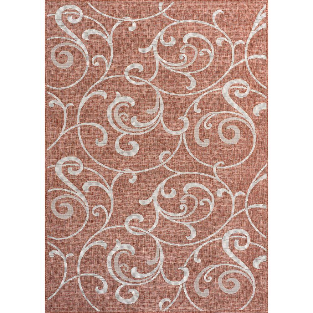 Salmon and Cream Reversible Synthetic Scroll Area Rug 5x8