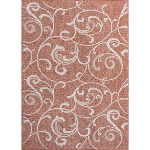 Maribel Traditional Classic All-Over Scroll Salmon/Cream 5 ft. x 8 ft. Indoor/Outdoor Area Rug