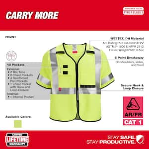 Arc-Rated/Flame-Resistant 2X-Large/3X-Large Yellow Woven Class 3 Breakaway High Vis Safety Vest w/10-Pockets and Sleeves