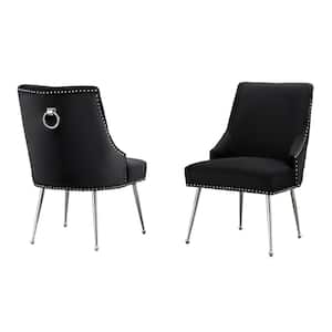 Monica Black Velvet Fabric Chrome Iron Legs Side Chair (2-Chairs Included)
