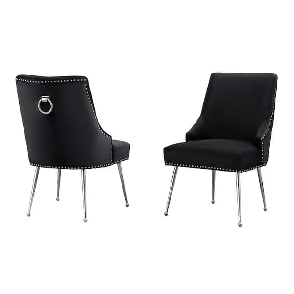 Best Quality Furniture Monica Black Velvet Fabric Chrome Iron Legs Side Chair (2-Chairs Included)