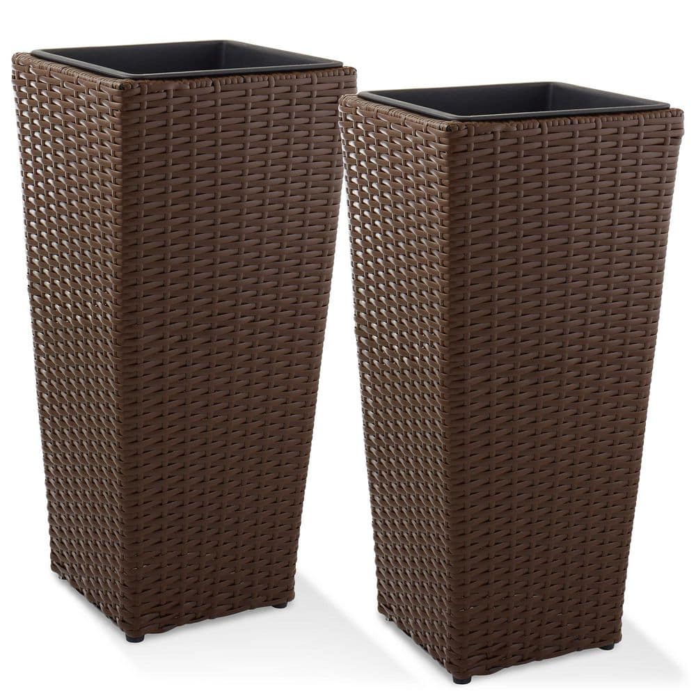 Espresso Tall Tapered All-Weather Poly Rattan Planters, Set of 2