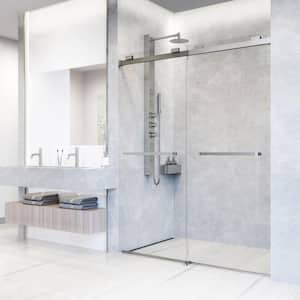 Houston 56 to 60 in. W x 76 in. H VMotion Sliding Frameless Shower Door in Stainless Steel with 3/8 in. Clear Glass