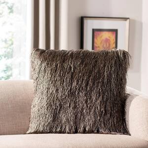 Soleil Shag Taupe Square Outdoor Throw Pillow