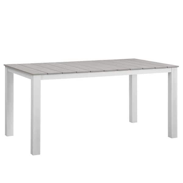 MODWAY Maine Aluminum Outdoor Patio 63 in. Dining Table in White Light Gray