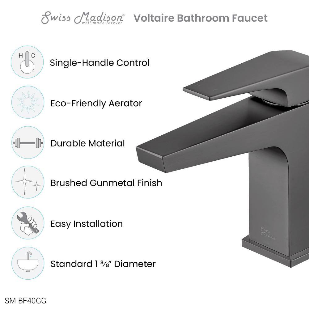 Gunmetal Gray Single-Handle Brass Bathroom Faucet