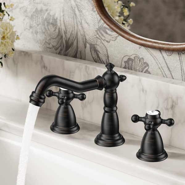 8 in. Widespread Double Handle Bathroom Faucet with Pop Up Drain in Oil-Rubbed Bronze