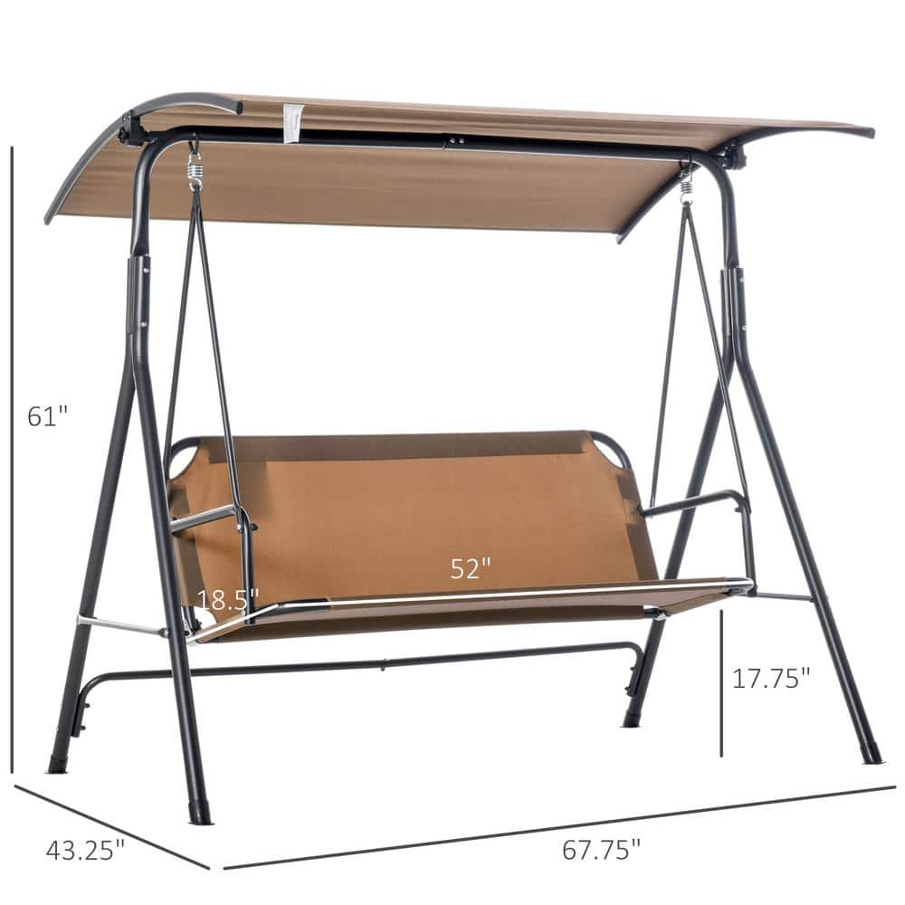 Brown 3-Person Outdoor Patio Swing with Adjustable Canopy