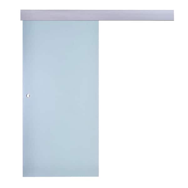 ARK DESIGN 38 in. x 84 in. Full Lite Tempered Frosted Glass Unfinished Solid Core Glass Barn Door Slab with Hardware Kit