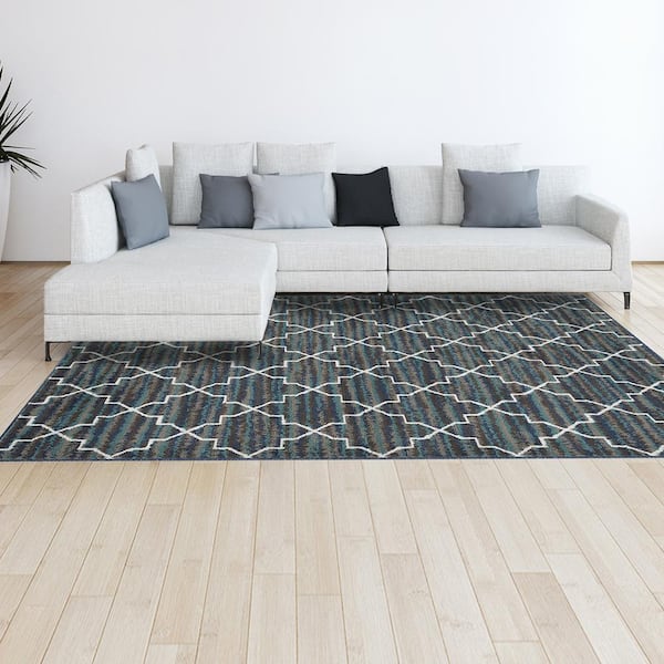 Capri Blue and Grey 5 ft. x 7 ft. Crosshatch 3-Piece Rug Set