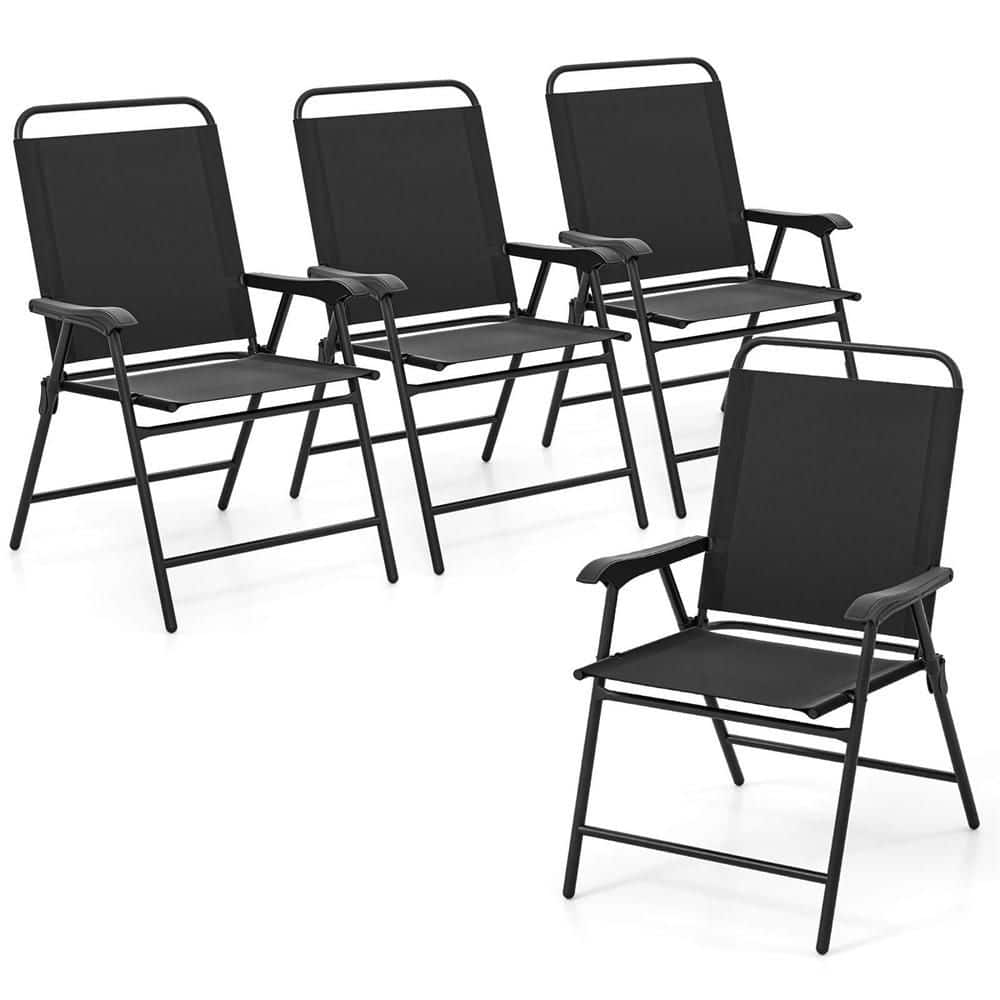 Costway Folding Metal Outdoor Dining Chair in Black Set of 4