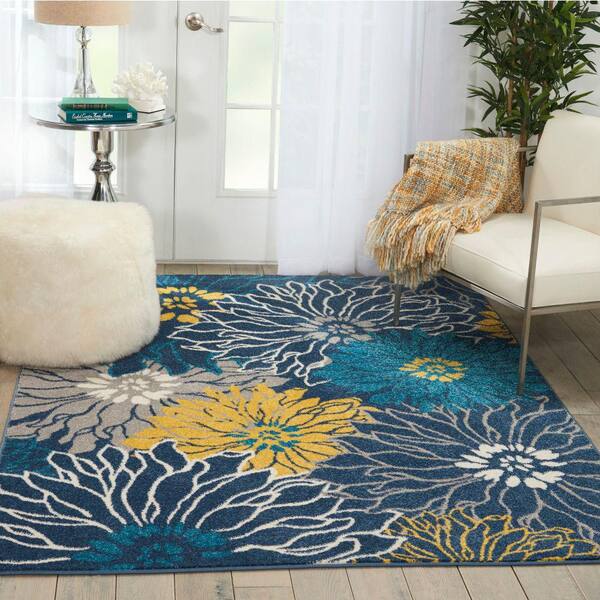 Passion Blue 5 ft. x 7 ft. Floral Contemporary Area Rug