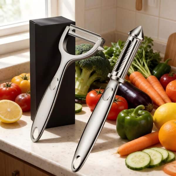 2-Piece Ultra Sharp Vegetable Peelers, Y & I Shaped Serrated Stainless Steel, Ergonomic Non-Slip Handle