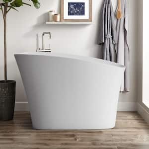 51 in. x 29 in. Solid Surface Stone Resin Soaking Bathtub with Built-In Seat and Drain in White