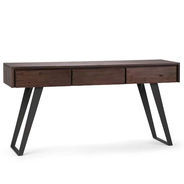 Simpli Home Lowry 60 in. Distressed Charcoal Brown Standard Rectangle Wood Console Table with Drawers