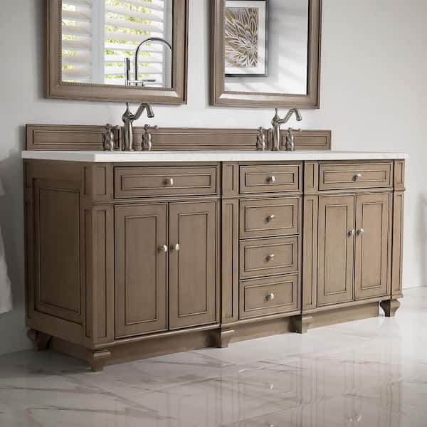 James Martin Vanities Bristol 72.0 in. W x 23.5 in. D x 34.0 in. H Bathroom Vanity in Whitewashed Walnut with Lime Delight Top