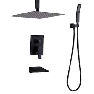 Ceiling Mount Single Handle 3-Spray Tub and Shower Faucet 1.8 GPM With Shower Head in. Matte Black Valve Included