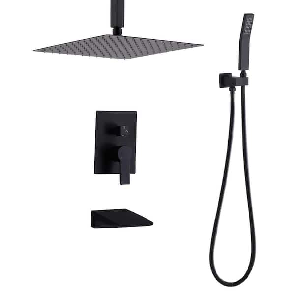 Satico Ceiling Mount Single Handle 3-Spray Tub and Shower Faucet 1.8 GPM With Shower Head in. Matte Black Valve Included