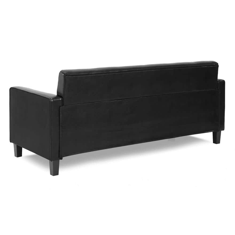 Brive Contemporary Tufted Black Faux Leather 3-Seater Sofa
