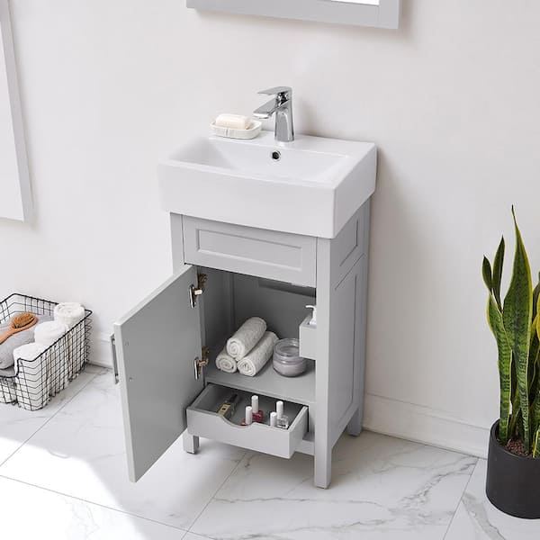 Arvesen 18 in. W x 12 in. D Vanity in Dove Grey with Ceramic Vanity Top in White with White Sink