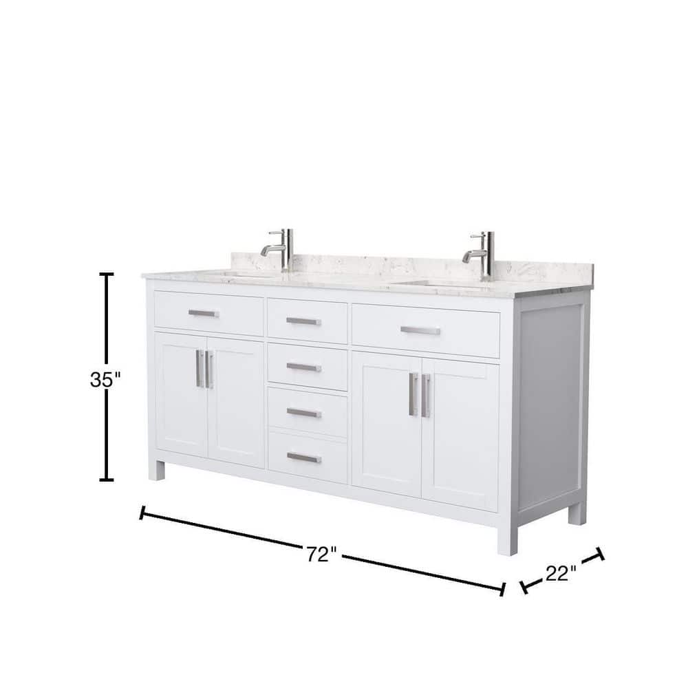 Beckett 72" White Double Bathroom Vanity with Carrara Marble Top