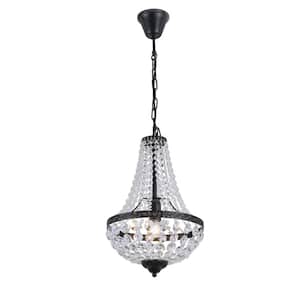 Modern 1-Light Black French Empire Chandelier Farmhouse Crystal Hanging Ceiling Light with Crystal Accents