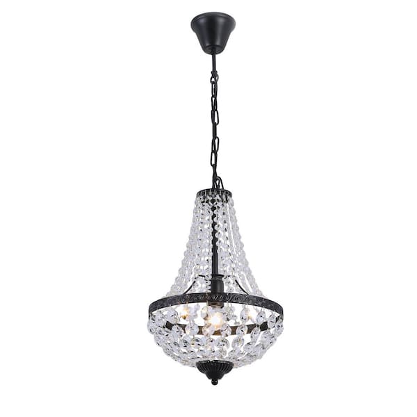 aiwen Modern 1-Light Black French Empire Chandelier Farmhouse Crystal Hanging Ceiling Light with Crystal Accents