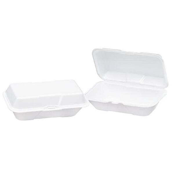 Genpak Foam Hinged Carryout Containers, 8-7/16 x 4-3/16 x 3-1/16, 1-Compartment, White (500 Count)