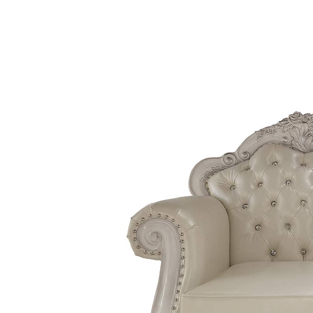 Dresden White Faux Leather and Wood Tufted Accent Chair