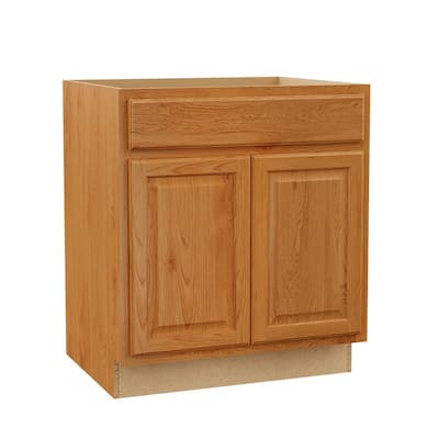 Hampton Bay Hampton 30 in. W x 24 in. D x 34.5 in. H Assembled Base Kitchen Cabinet in Medium Oak