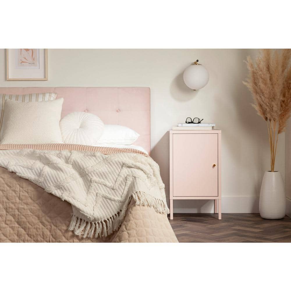 Pale Pink Metal 1-Door Nightstand with Adjustable Shelf
