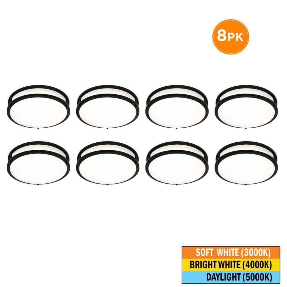 8-Pack Orbit 15 in. Matte Black Round LED Flush Mount Ceiling Light, 1600 Lumens, 22W, Selectable CCT 3000K 4000K 5000K price history on PriceWatchPro