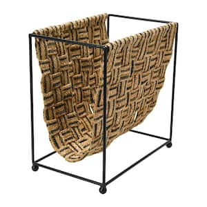 Woven Jute and Metal Magazine Holder in Beige and Black