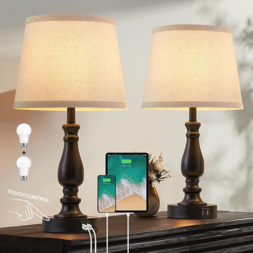 "19"" Black Touch Bedside Table Lamp, 3 Way Dimmable Nightstand Lamps with Round Fabric Linen Lampshade for Living Room." price history on PriceWatchPro